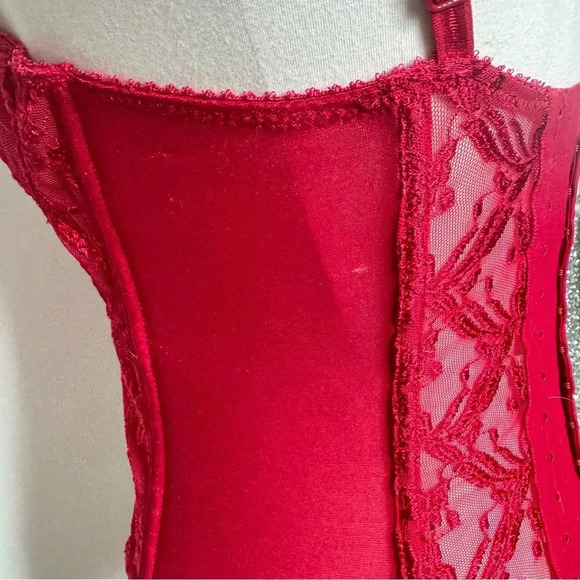 Y2K Elegant Red Lace Bustier Lace Up Glam Cottagecore 34C - Picture 5 of 9